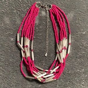 🌹9 Strand pink silver beaded necklace